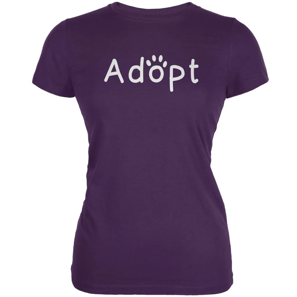 Adopt Cat Dog Paw Purple Juniors Soft T-Shirt sold by Old Glory
