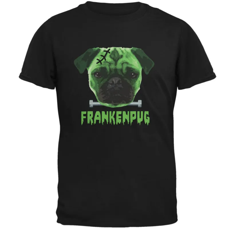 Halloween Franken Pug Dog Black Adult T-Shirt sold by Old Glory