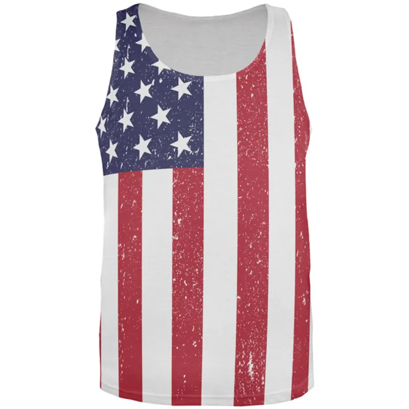 4th of July American Flag Distressed All Over Adult Tank Top sold by Old Glory