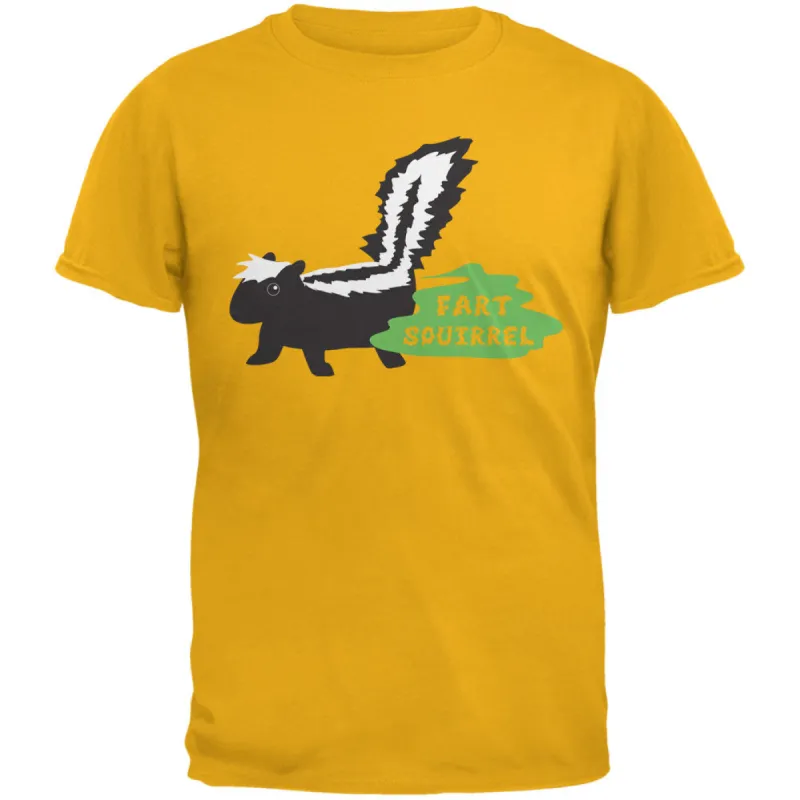 Fart Squirrel Skunk Gold Adult T-Shirt sold by Old Glory
