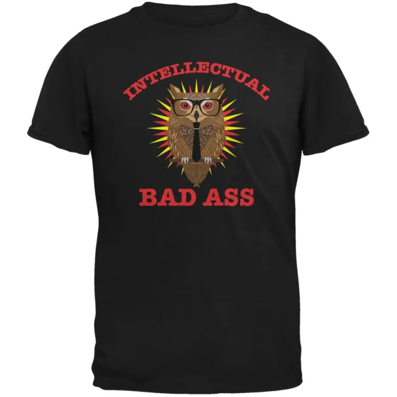 Graduation - Intellectual Bad Ass Owl Black Adult T-Shirt sold by Old Glory