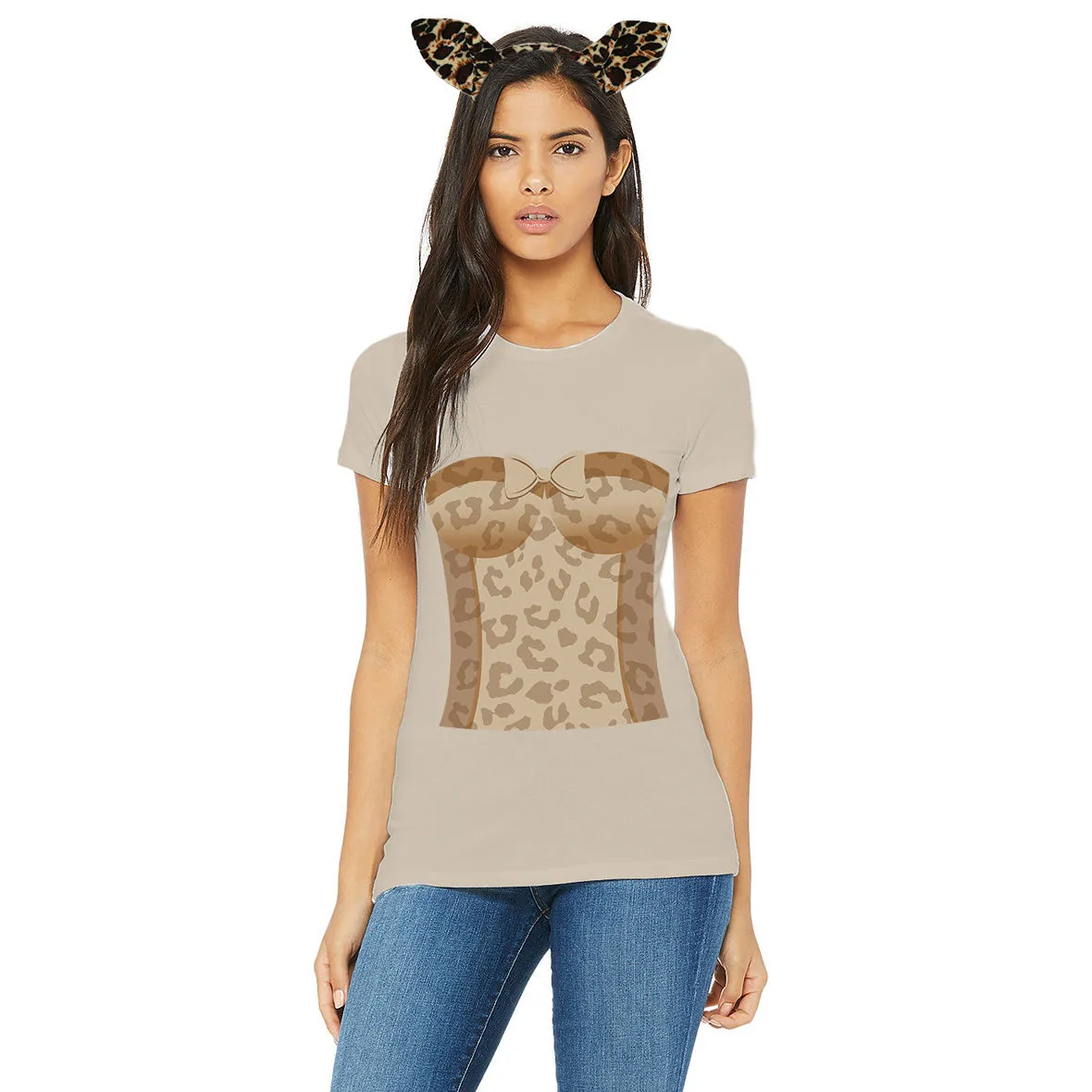 Halloween Costume Leopard Print Corset Juniors Costume T Shirt with Leopard Ears Headband sold by Old Glory