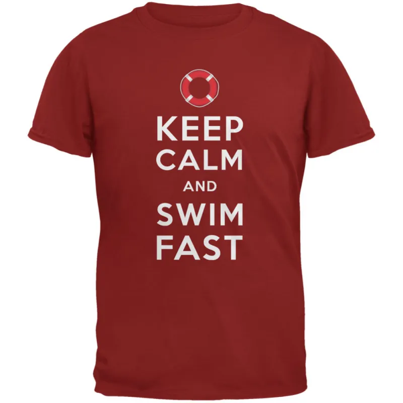 Lifeguard Keep Calm and Swim Fast Cardinal Red Adult T-Shirt sold by Old Glory