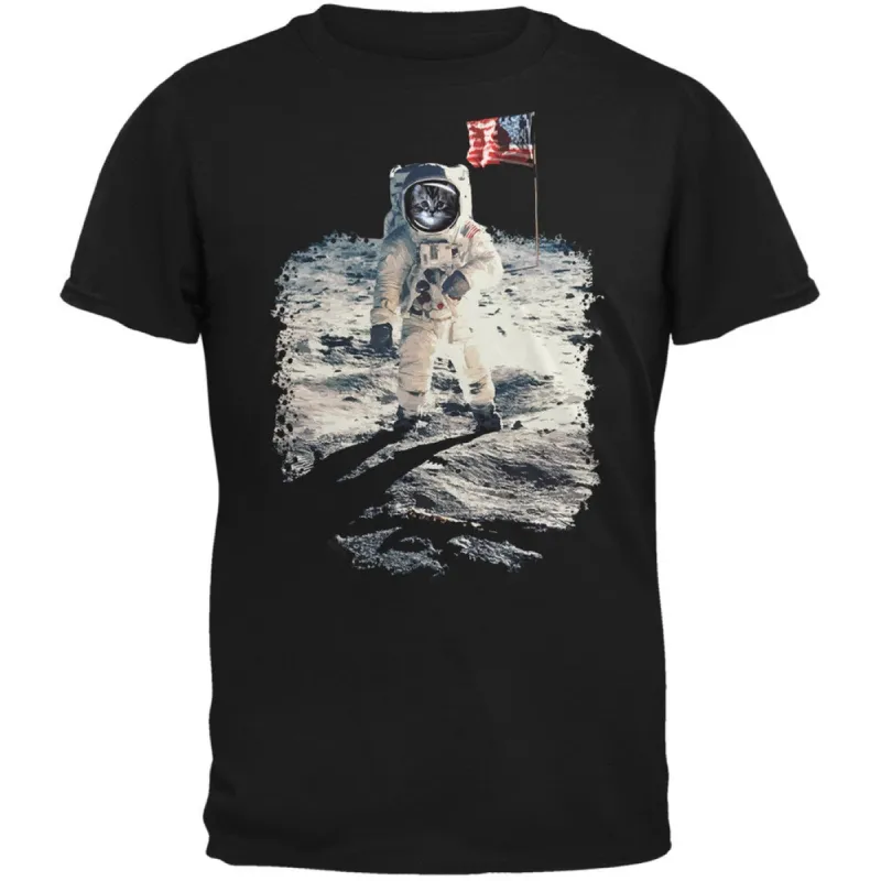 Cat Moon Landing Black Adult T-Shirt sold by Old Glory