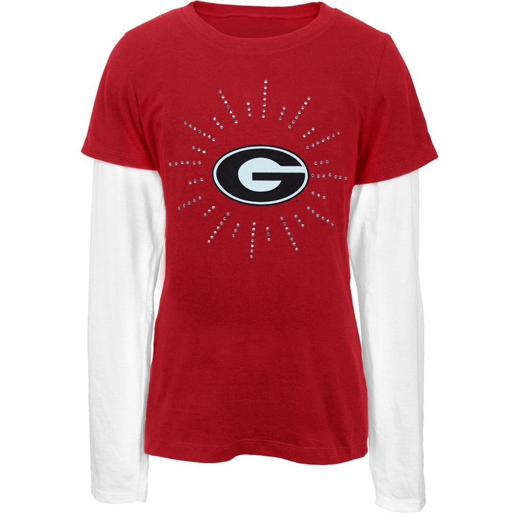 Georgia Bulldogs - Rhinestone Ray Logo Girls Youth 2fer Long Sleeve T-Shirt sold by Old Glory
