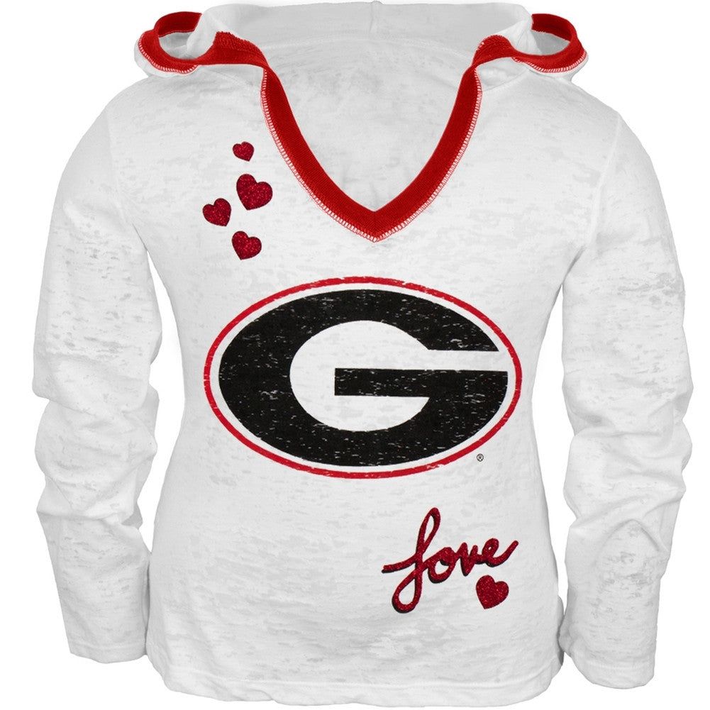 Georgia Bulldogs - Glitter Hearts Girls Juvy Hooded Long Sleeve T-Shirt sold by Old Glory