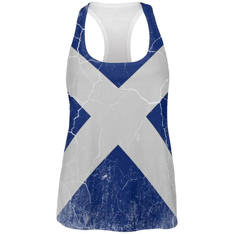 Scottish Flag Distressed Grunge Scotland All Over Womens Work Out Tank Top sold by Old Glory
