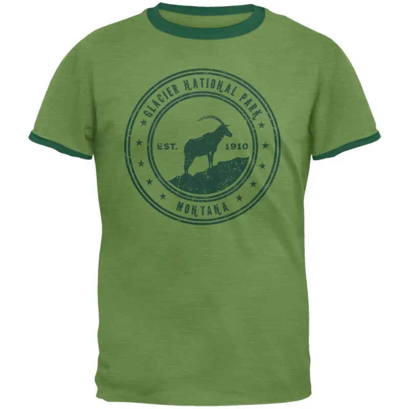 Glacier National Park Vintage Heather Green Men's Ringer T-Shirt sold by Old Glory