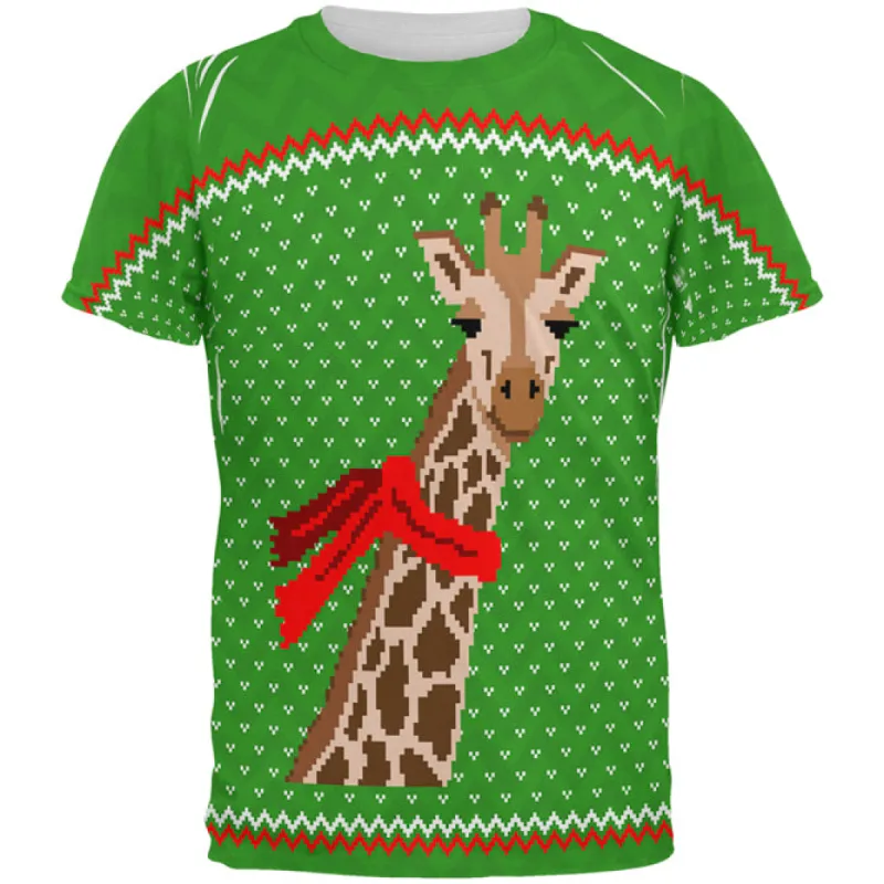Ugly Christmas Sweater Big Giraffe Scarf All Over Mens T Shirt sold by Old Glory