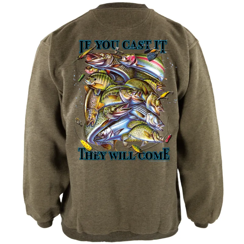 If You Cast It Fishing Henley Mens Pullover Sweatshirt sold by Old Glory