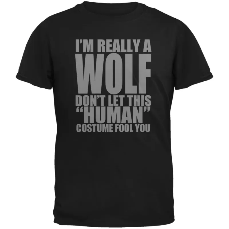 Halloween Human Wolf Costume Black Adult T-Shirt sold by Old Glory