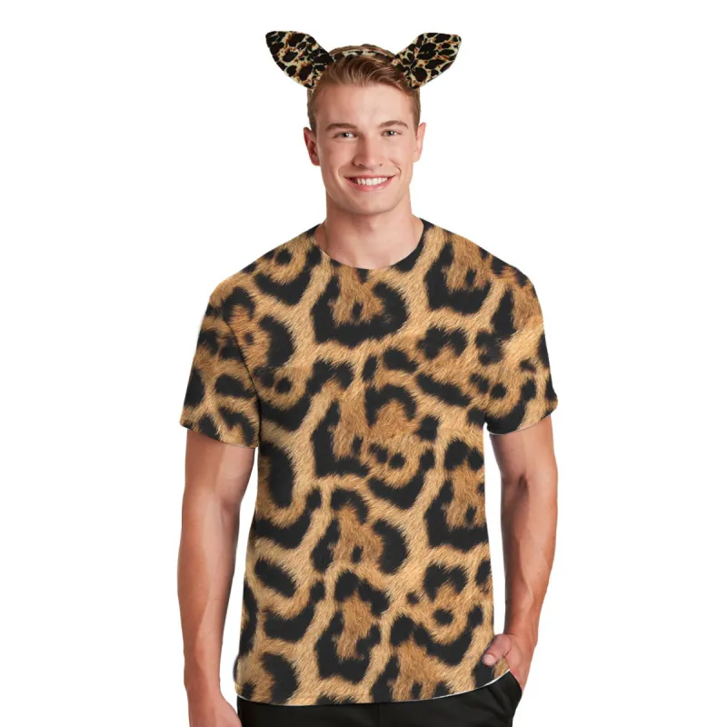 Halloween Costume Leopard Pattern All Over Mens Costume T Shirt with Leopard Ears Headband sold by Old Glory