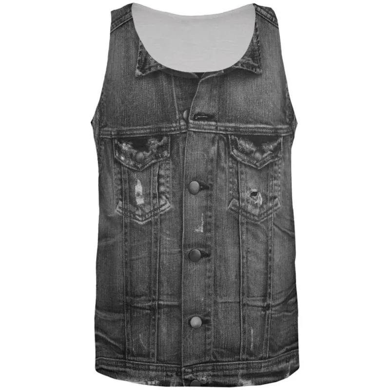 Halloween Black Denim Vest All Over Adult Tank Top made by Old Glory