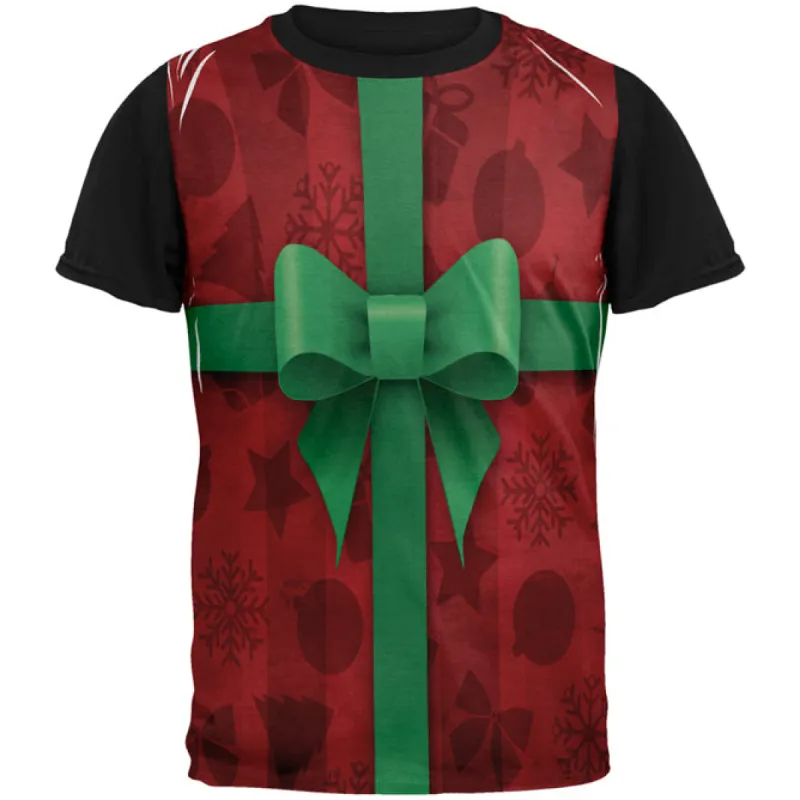 Red Christmas Present Costume All Over Mens Black Back T Shirt sold by Old Glory