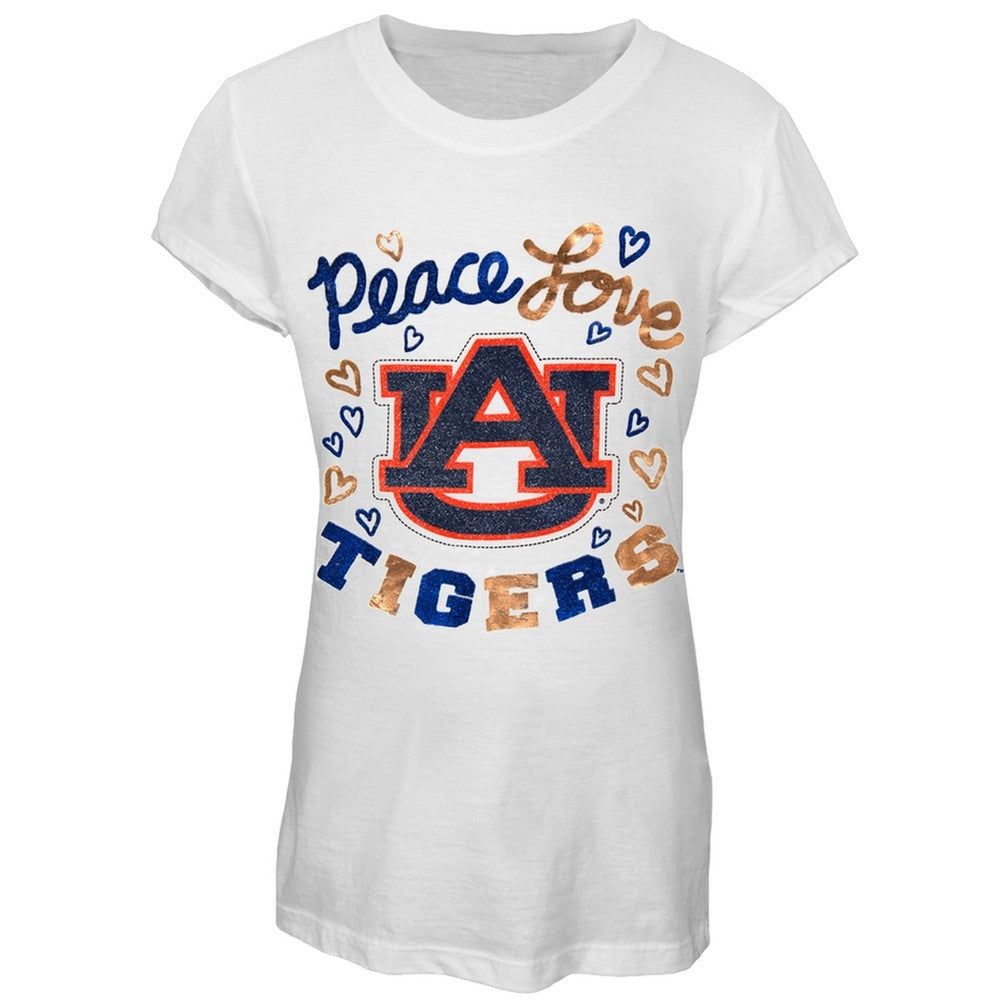 Auburn Tigers - Peace Love Glitter Logo Girls Juvy T-Shirt sold by Old Glory