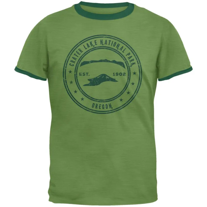 Crater Lake National Park Vintage Heather Green Men's Ringer T-Shirt sold by Old Glory