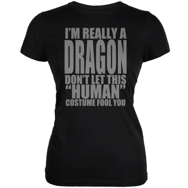 Halloween Human Dragon Costume Black Juniors Soft T-Shirt sold by Old Glory
