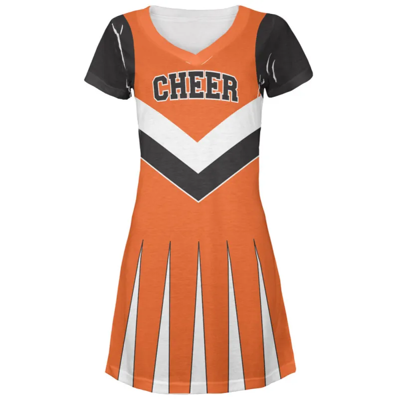 Halloween Cheerleader Costume Orange & Black Juniors V-Neck Beach Cover-Up Dress sold by Old Glory