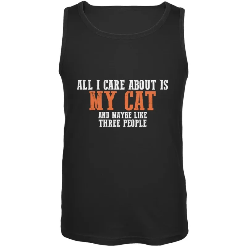 Sarcastic Care About My Cat Black Adult Tank Top sold by Old Glory