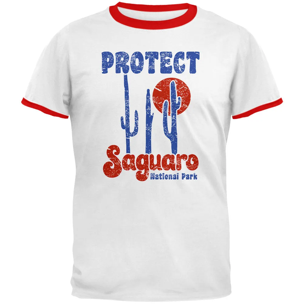 National Park Retro 70s Landscape Protect Saguaro Mens Ringer T Shirt sold by Old Glory