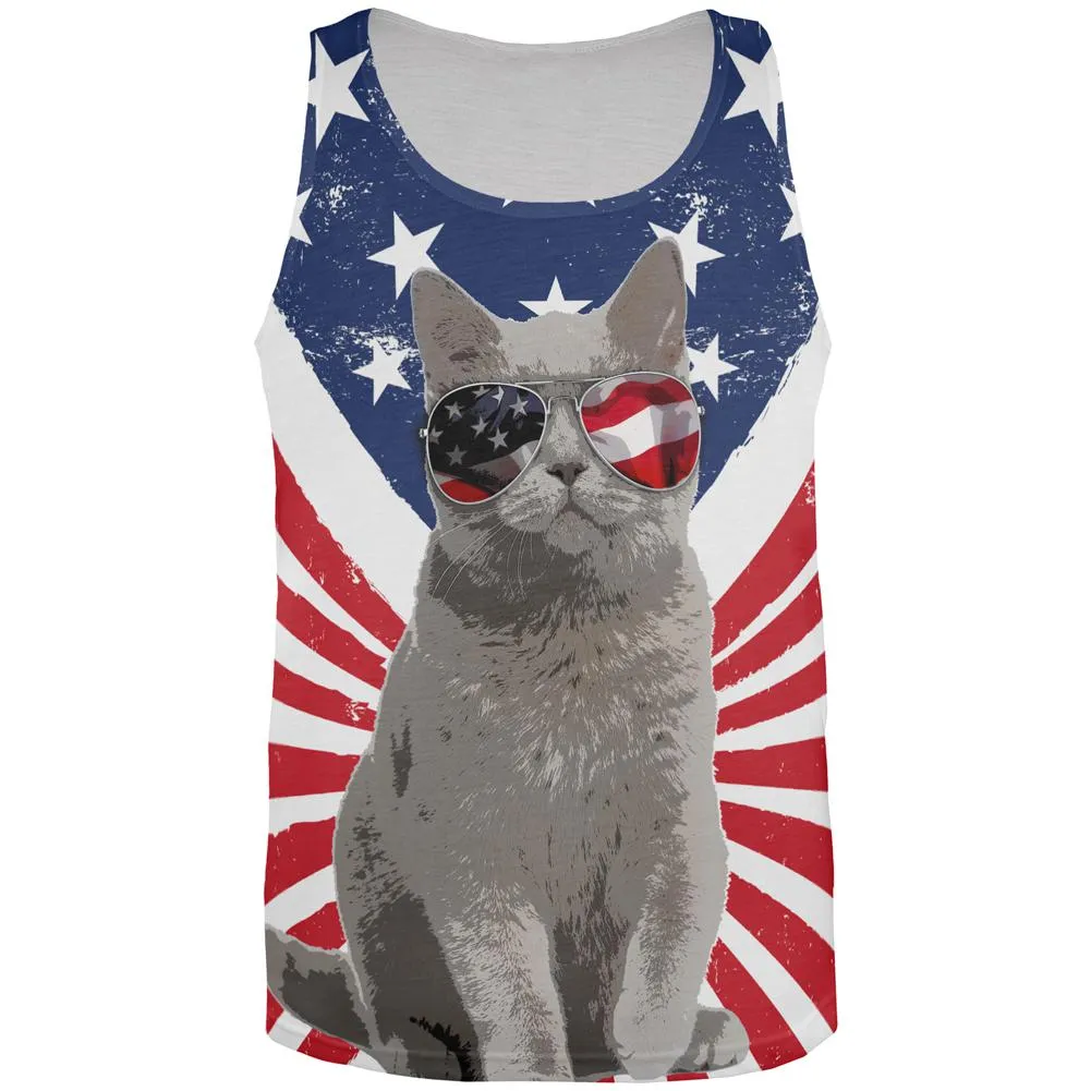 4th Of July Meowica America Patriot Cat All Over Mens Tank Top sold by Old Glory