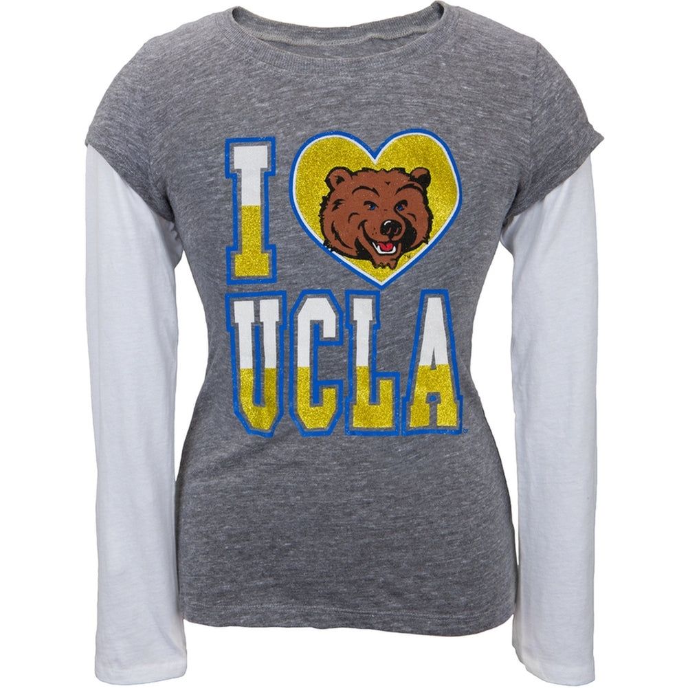UCLA Bruins - Glitter I Heart Girls Youth 2fer Long Sleeve T-Shirt sold by Old Glory