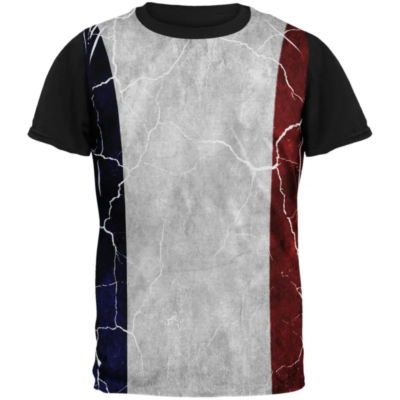 Distressed French Flag All Over Mens Black Back T Shirt sold by Old Glory