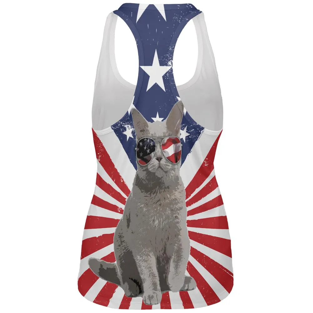 4th Of July Meowica America Patriot Cat All Over Womens Work Out Tank Top sold by Old Glory product image thumbnail 2