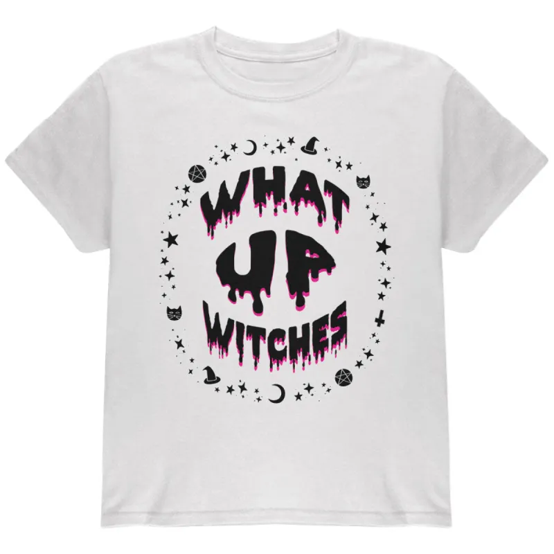 Halloween What Up Witches Witchy Elements Black Text Youth T Shirt sold by Old Glory