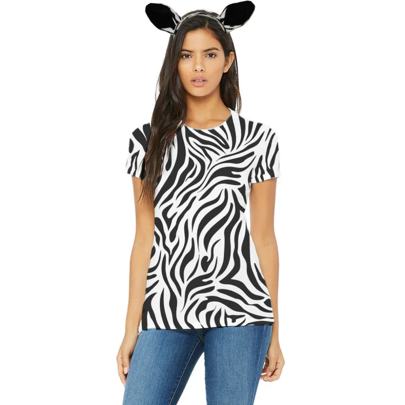 Halloween Costume White Zebra Pattern All Over Womens Costume T Shirt with Zebra Ears Headband sold by Old Glory