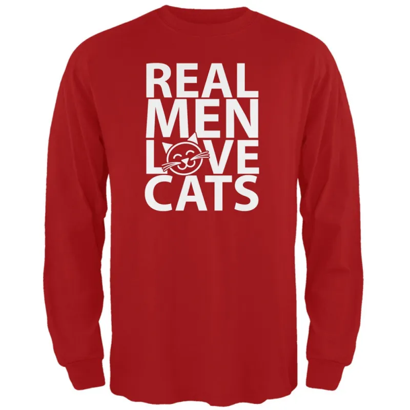 Valentine's Day - Real Men Love Cats Red Adult Long Sleeve T-Shirt sold by Old Glory