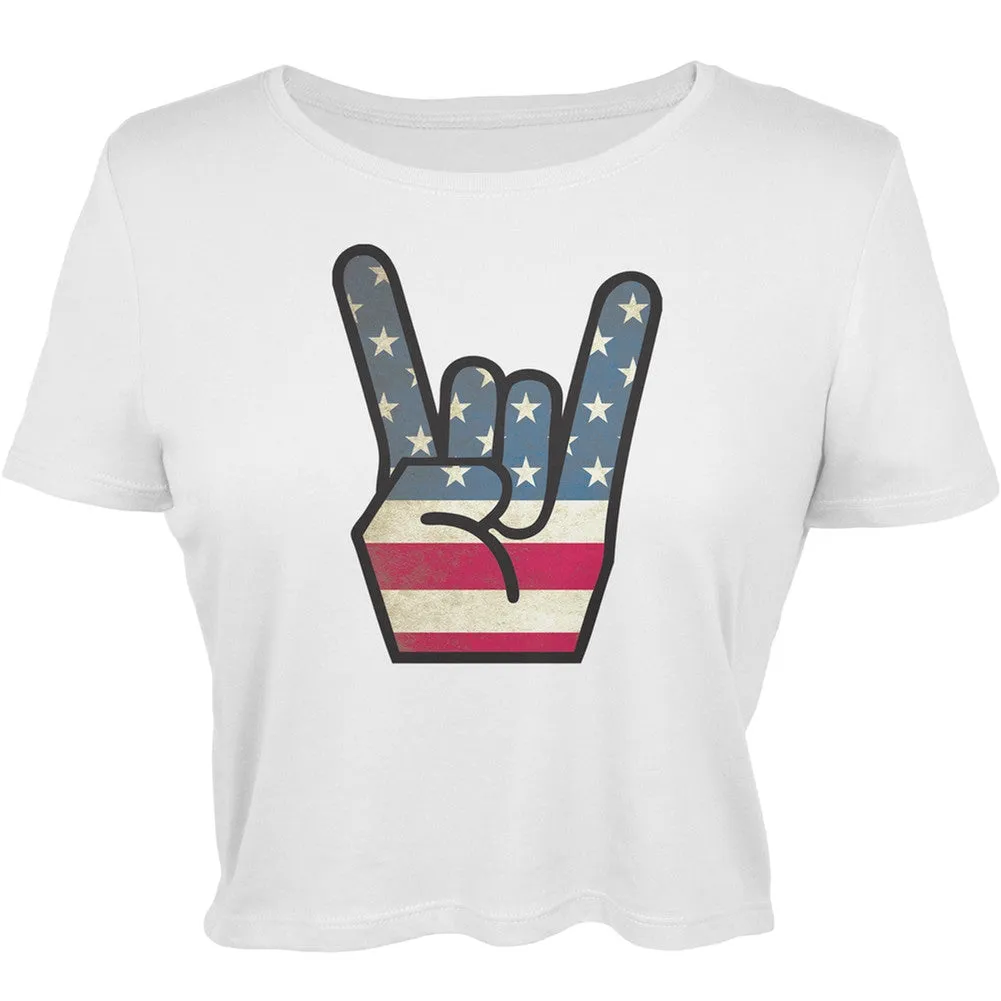 Rock On Flag Hand Juniors Crop Top sold by Old Glory