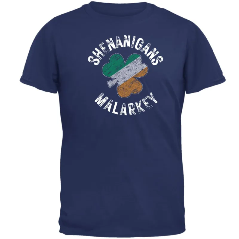 St Patricks Day Shenanigans Malarkey Distressed Irish Flag Clover Mens T Shirt sold by Old Glory