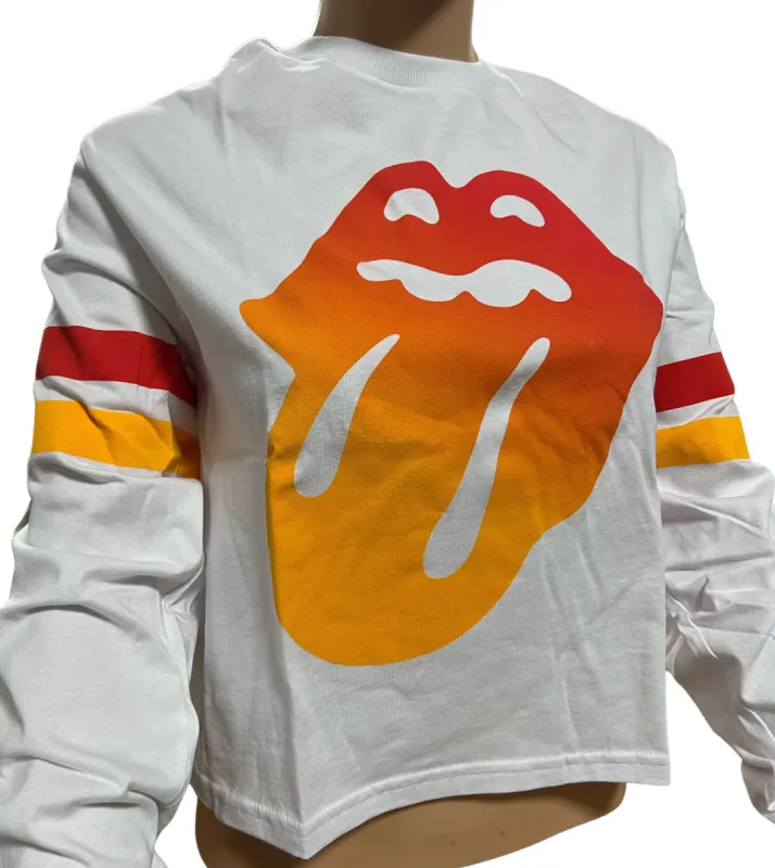 Rolling Stones - Gradient Stripes Juniors Long Sleeve Crop T Shirt sold by Old Glory