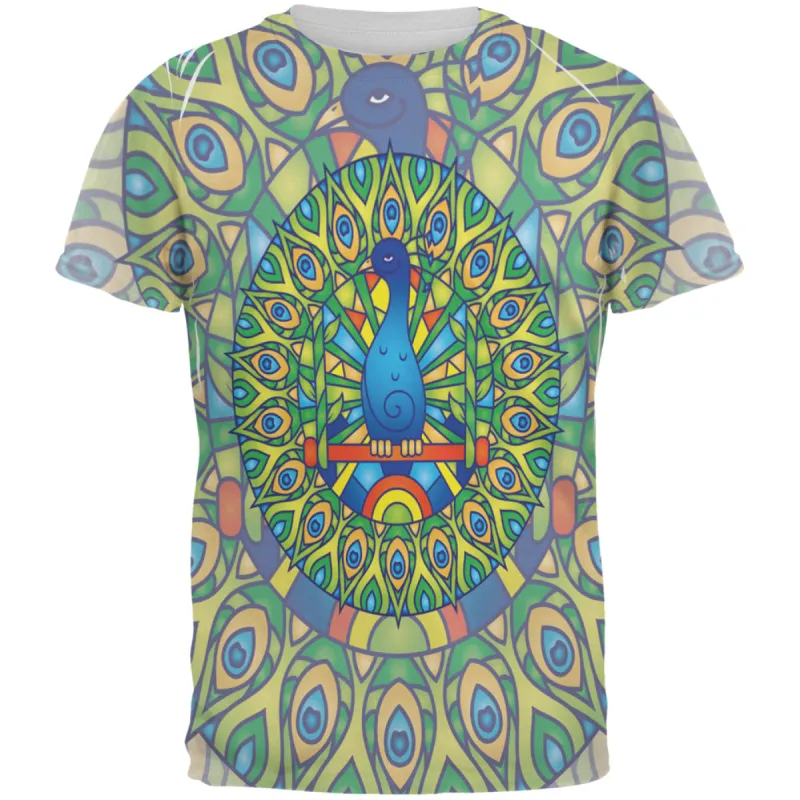 Mandala Trippy Stained Glass Peacock All Over Mens T Shirt sold by Old Glory