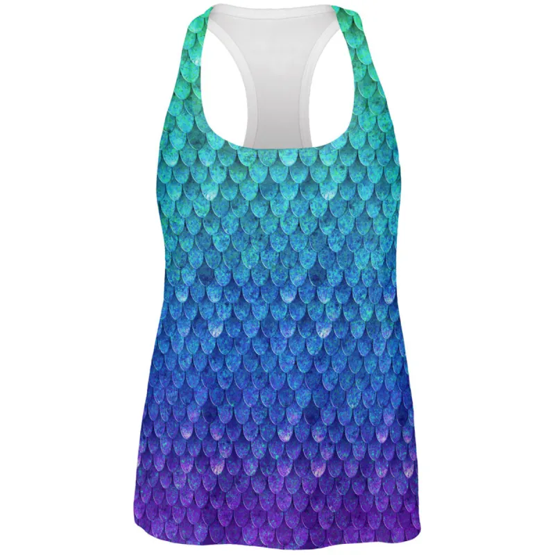 Halloween Costume Mermaid Scales Costume All Over Womens Work Out Tank Top sold by Old Glory