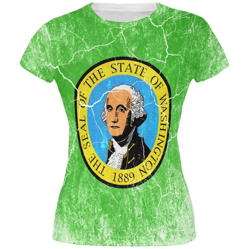 Washington Vintage Distressed State Flag All Over Juniors T Shirt sold by Old Glory
