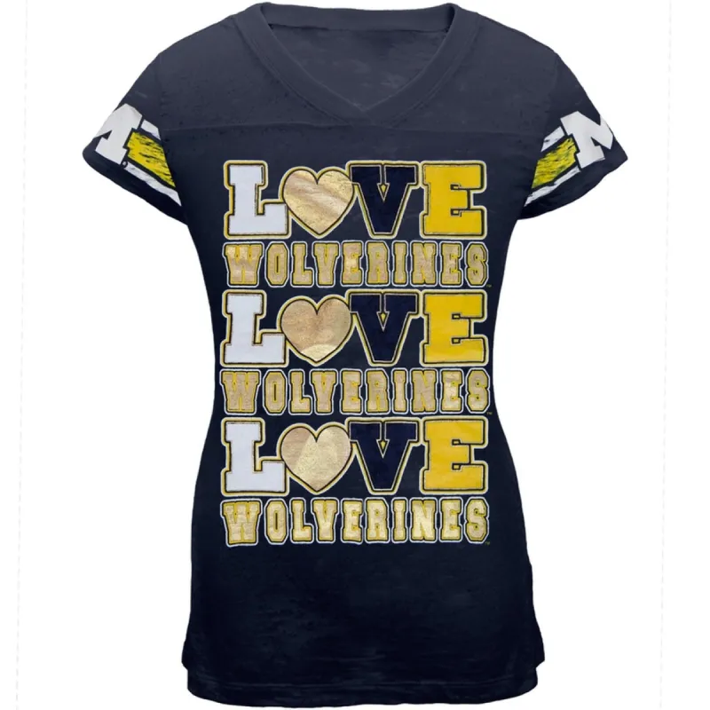 Michigan Wolverines - Foil Love Girls Youth Burnout T-Shirt sold by Old Glory