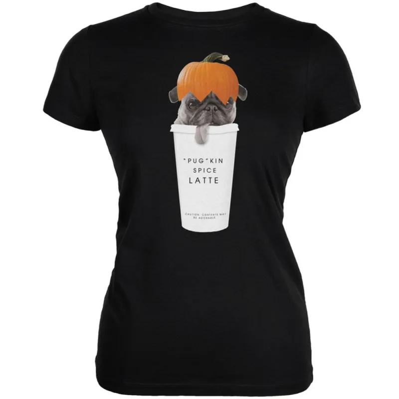 Pug Pugkin Spice Latte Orange Juniors Soft T-Shirt sold by Old Glory