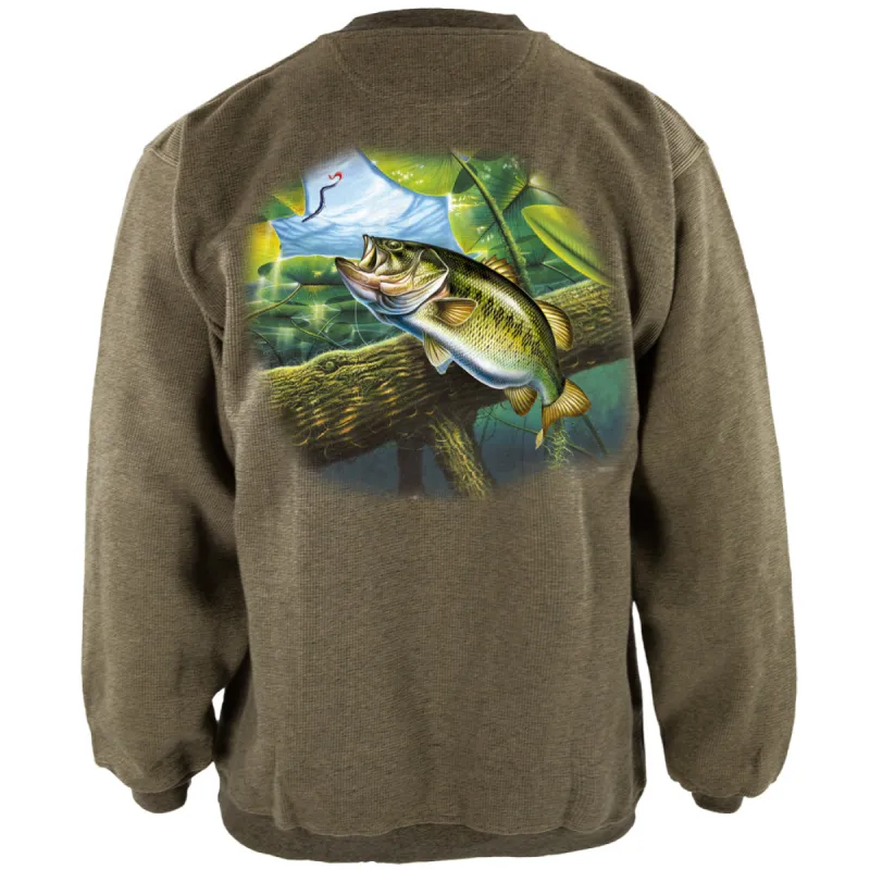 Action Bass Fishing Henley Mens Pullover Sweatshirt sold by Old Glory