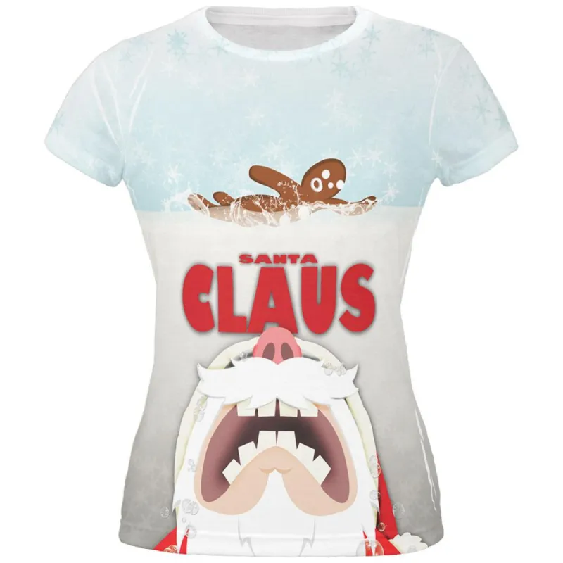 Christmas Santa Jaws Claus Horror All Over Juniors T-Shirt sold by Old Glory