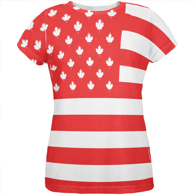 Canadian American Flag All Over Womens T Shirt sold by Old Glory