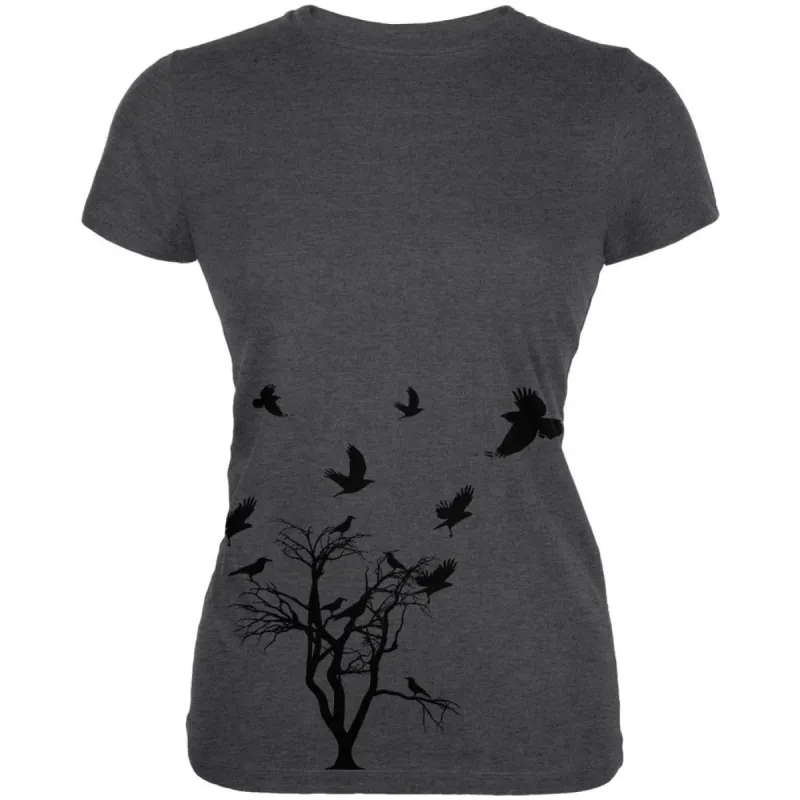 Crow Raven Flying Winter Tree Juniors Soft T Shirt sold by Old Glory