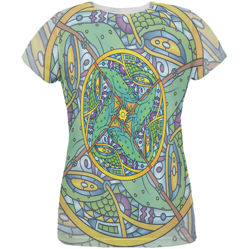 Mandala Trippy Stained Glass Chameleon All Over Womens T Shirt sold by Old Glory