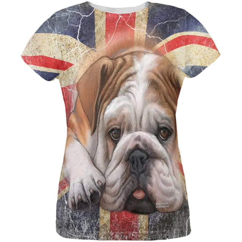 English Bulldog Union Jack Flag Live Forever All Over Womens T Shirt sold by Old Glory