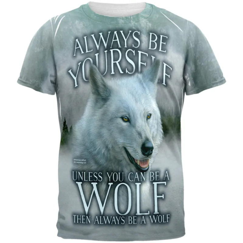 Always Be Yourself Unless White Wolf All Over Mens T Shirt sold by Old Glory
