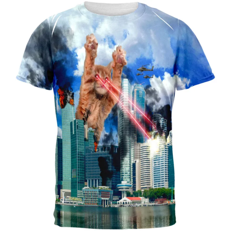 Giant Cat Laser Rampage and Destroy All Over Adult T-Shirt sold by Old Glory