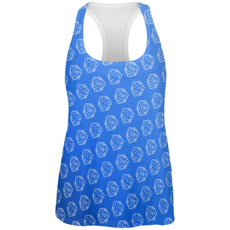 D20 Gamer Critical Hit and Fumble Blue Pattern All Over Womens Work Out Tank Top sold by Old Glory