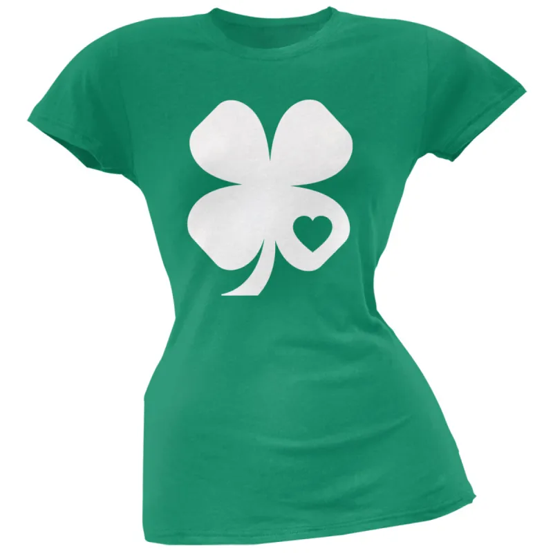 St. Patricks Day - Shamrock Heart Kelly Green Juniors Soft T-Shirt sold by Old Glory