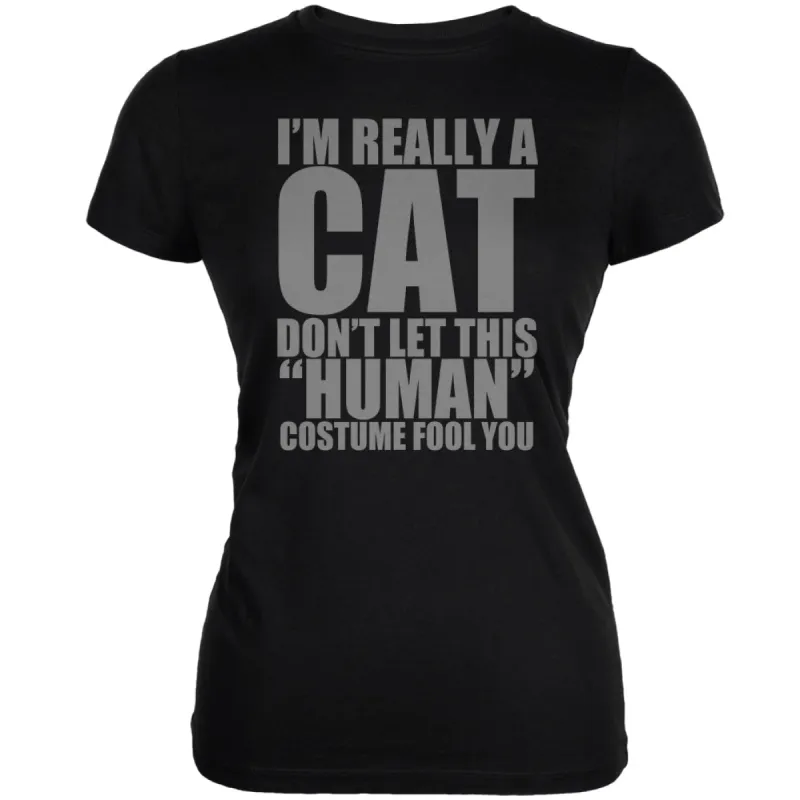 Halloween Human Cat Costume Black Juniors Soft T-Shirt sold by Old Glory
